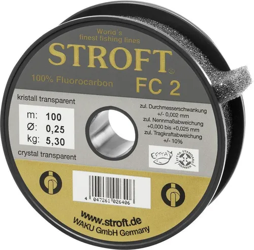 STROFT FC2 Fluorocarbon Schnur 100m 0,350mm - Nylon-Angelschnüre mit hoher Abriebfestigkeit und nahezu unsichtbar im Wasser – ideal für anspruchsvolle Angler.