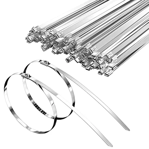 Gvolatee 50 stück Kabelbinder Edelstahl 400mm Lang mit 125kg Zugfestigkeit,Kabel Binder uv Beständig,Cable Ties für Auspuffaufwicklung,Kabelbündelung,Gartenpflege,Fester Zaun und Markise