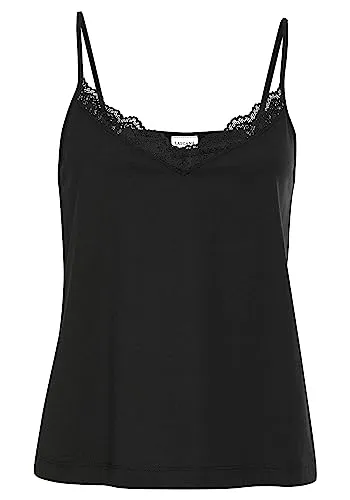 Lascana Damen Spitzentop mit v-Ausschnitt mit Spitzenblende, unifarben, verstellbare Träger, weiche Single-Jersey-Qualität für ein angenehmes Tragegefühl