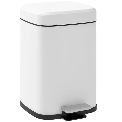HOMCOM Mülleimer für die Küche, 12 l, Treteimer aus Edelstahl, mit Soft-Close-Deckel, kompakt, herausnehmbarer Inneneimer, 24,5 x 32 x 36,5 cm, Weiß