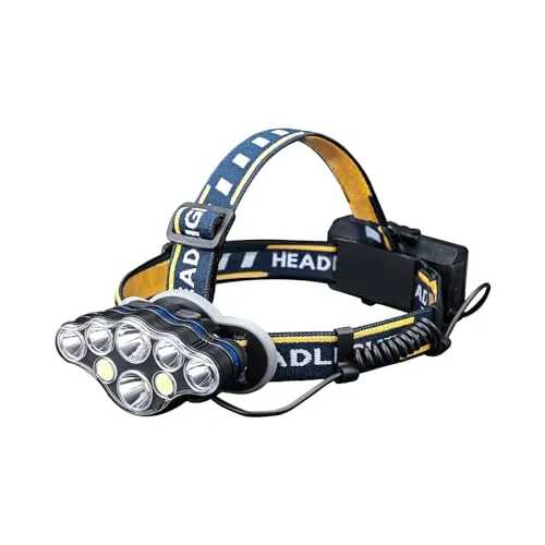 GRIFEMA Stirnlampe, 8 LED Wiederaufladbar, 90° Einstellbar Stirnleuchte, IPX45 Wasserdicht Kopflampe, mit 5 Lichtmodi & Rotlicht für Arbeit, Outdoor, Camping, Wandern, Angeln