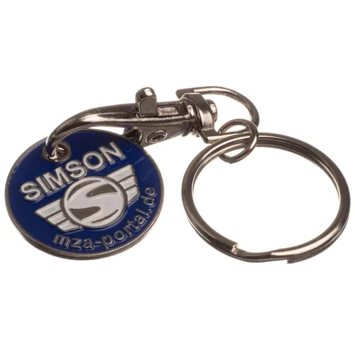 Schlüsselanhänger, Einkaufwagenchip aus Metall mit SIMSON-Logo