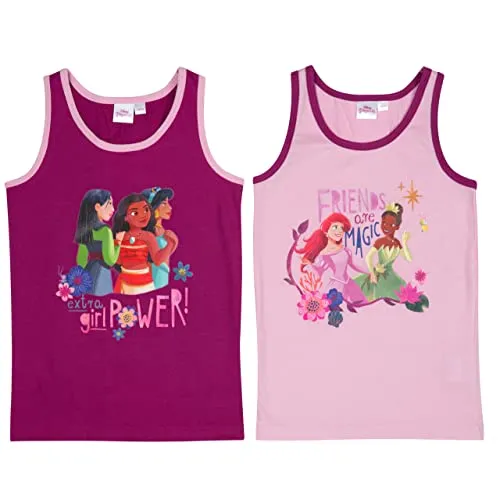 Disney Princess Unterhemd für Mädchen Hemdchen Tank Top Unterwäsche Lila/Rosa (2er Pack) (as3, Numeric, Numeric_98, Numeric_104, Regular, 98-104)