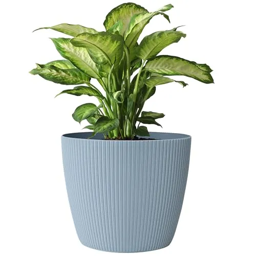 KONZEPT Blumentopf 5,2 l, gerillte Struktur 22 cm, Übertöpfe für Zimmerpflanzen aus Kunststoff ideal für Wohnzimmer, Küche und Balkon