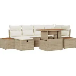 vidaXL Garten-Sofa-Set Höhenverstellbar 7 pcs Beige - Elegantes Gartenmöbel-Set aus Poly-Rattan, höhenverstellbar für individuellen Komfort. Ideal für entspannte Sommertage im Garten oder auf der Terrasse.