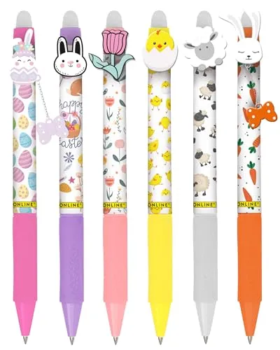 Online magiXX, 6x Radierstift Fun Spring Edition I Gelschreiber blau radierbar I Geschenkidee Frühling I Hase I Küken I Schaf I Tulpen I Karotten I für Kinder & Erwachsene I thermoempfindliche Tinte
