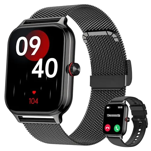 LODIMEKE Smartwatch Blutdruck Herzfrequenz Schlaf Telefonfunktion, 1.96'' AI Fitnessuhr Herren Damen, 100+ Sportmodi IP67 wasserdicht Schrittzähler Wecker Taschenrechner Visitenkarte iOS Android