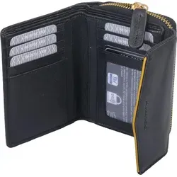 Echtleder Damenbörse, schwarz - Stilvoll und Praktisch - Elegante Damenbörse aus echtem Leder mit 6 Kreditkartenfächern und einem praktischen Kleingeldfach. Ideal für den täglichen Gebrauch, Maße: 11,5x8,5x3 cm.