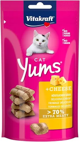 Vitakraft Cat Yums, Katzen Leckerli, weicher Katzensnack gefüllt mit Käse, im wiederverschließbaren Beutel, ohne Zusatz von Zucker (1x 40g)