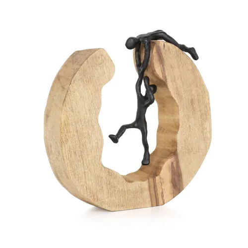 Skulptur Teamwork Holzdeko - Moderne Holzskulptur aus Mangoholz, ideal für Wohnzimmer und ein perfektes Symbol für Zusammenarbeit und Harmonie in jedem Raum.