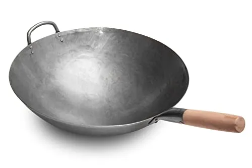 Craft Wok Großer, schwerer, handgefertigter Pow-Wok aus Carbonstahl mit Holz- und Stahlgriff, 40 cm (Rundboden) / 731W138