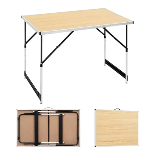 WOLTU Campingtisch Klapptisch 100x60cm, höhenverstellbarer Tapeziertisch, klappbarer Gartentisch aus Alu und MDF für Camping, Garten, Feste, Märkte und mehr Hell Eiche