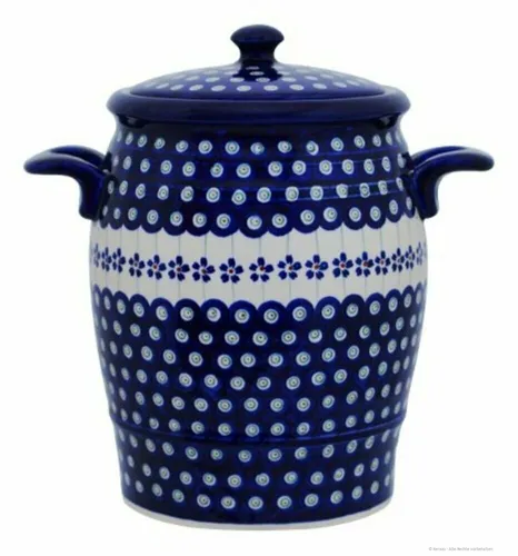 Bunzlauer Keramik Einmachglas 4,2L Rumtopf - Einmachglas aus hochwertiger Bunzlauer Keramik, ideal zum Fermentieren und Konservieren, spülmaschinenfest und handgefertigt mit traditionellem Schwämmel-Dekor.