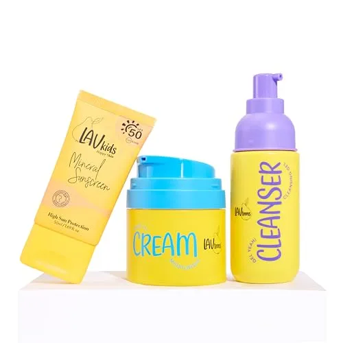 LAVteens Glow & Go Kit, 3-teiliges Hautpflege-Set für Teens, Gel-Reiniger, Feuchtigkeitscreme & SPF50 Sonnenschutz