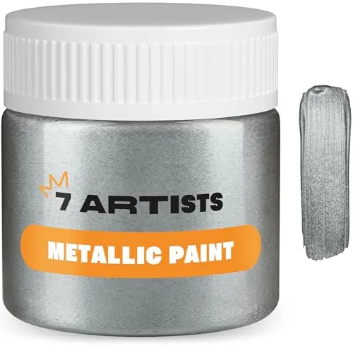 Artists Acrylfarbe Silber Metallic 50 ml – Professionelle Silber Acrylfarbe mit Glitzer Effekt für Basteln & Malen | Glitzerfarbe für Holz, Leinwand, Ton & Stein | Acrylfarben Metallic Einzeln 7