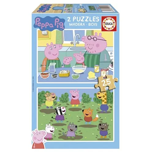 Educa - Set von 2 HolzPuzzlen mit jeweils 25 Teilen | Peppa Pig. Maßnahme: 26 x 18 cm. Empfohlen für Kinder ab 4 Jahre (19995)