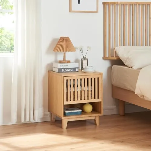 [en.casa] Nachttisch Ypäjä - Eleganter Beistelltisch aus Bambus - Nachttisch in 50x42x39cm, ideal für Schlafzimmer und Wohnzimmer. Hergestellt aus nachhaltigem Bambus, bietet er Stauraum mit Schranktür und Ablagefach.