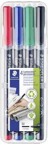 STAEDTLER Lumocolor Universalstift - 4er Set wisch- und wasserfest, sekundenschnell trocken und ideal für alle Oberflächen