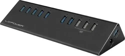 LC-HUB-ALU-2B-10 - USB 3.0 Hub mit 10 Ports - USB-Hub mit 7+3 Ports für optimalen Anschluss von Peripheriegeräten, bietet zusätzlich einen Lade-Port mit 5V/2,4A für bequemes Laden.