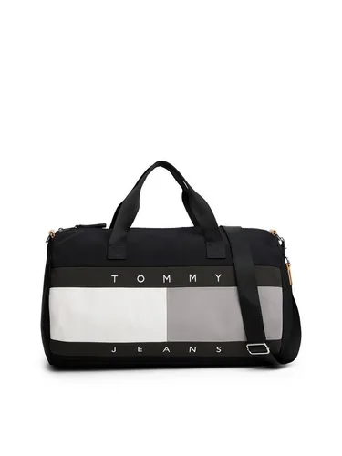 TOMMY JEANS TJM ARCHIVE DUFFLE - Stylische Damen Reisetasche aus Textil und Leder, 47cm x 29cm x 29cm, ideal für Freizeit und Reisen, mit praktischem abnehmbarem Schulterriemen und auffälligem Logo.