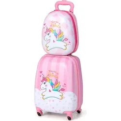 COSTWAY 2tlg Kinderkoffer + Rucksack, Kindertrolley aus Kunststoff, Kindergepäck, Kinder Kofferset Handgepäck Reisegepäck Hartschalenkoffer für... - Rosa
