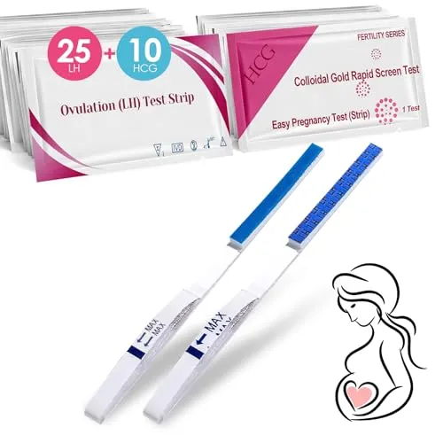 Ovulationstest + 10 Schwangerschaftstest Frühtest, Fruchtbarkeitstest für Frauen, Ovulationstest mit 25 miu/ml optimaler Sensitivität 25