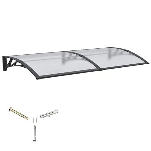 Vordach für Haustür,150x100cm Fenstervordach für Türen,Polycarbonat Pultvordach Überdachung für UV-,Regen- und Schneeschutz – Ideal für Veranda, Terrasse und Fenster