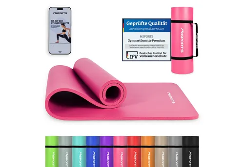 MSports® Gymnastikmatte Yogamatte inkl. Tragegurt + Poster + Workout App