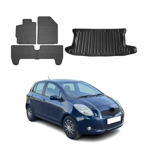 OMAC Auto-Fußmatten Kofferraumwanne Set für Toyota Yaris Schrägheck 2005-2010 - Fahrzeugspezifische Gummi-Fußmatten für Toyota Yaris, rutschfest, wasserdicht und leicht zu reinigen – idealer Schutz für den Innenraum Ihres Fahrzeugs.