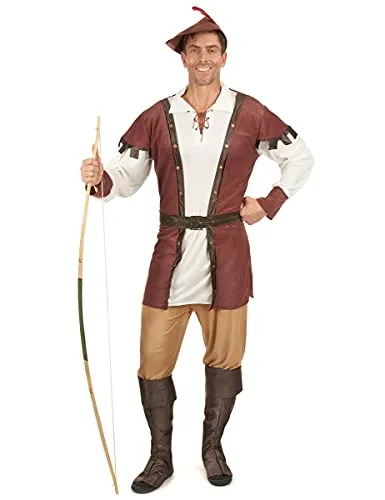 JADEO Mittelalter Jäger-Kostüm M - Authentisches Jäger-Kostüm in Braun-Weiß-Beige, ideal für Karneval und Verkleidungen. Hergestellt aus 100% Polyester für hohen Tragekomfort.