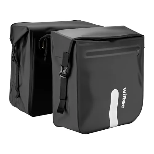 Wiltec Doppel Gepäckträgertasche 37 x 16 x 51 cm, Fahrradtasche Gepäckträger 46 l Stauraum, wasserresistente Fahrrad Tasche, Gepäcktasche mit seitlichen Taschen