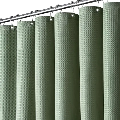BTTN Duschvorhang Waffel 180x180 cm, Anti-Schimmel, Schwerer, innen mit wasserdichter Folie beschichtet, mit 12 Plastikhaken, beschwerter Saum Polyester-Duschvorhänge für Badezimmer, Grün/Salbeigrün