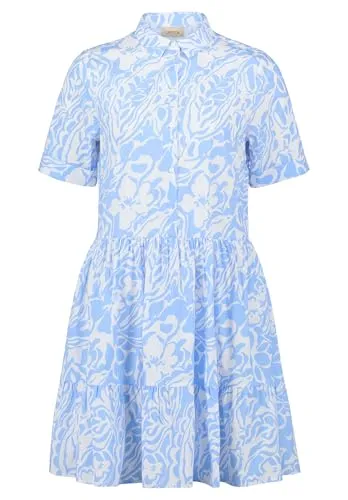 Cartoon Damen Blusenkleid mit Taschen 44, Weiß/Blau - Freizeitkleider für Damen, florales Muster für sommerlichen Charme und praktische Taschen für zusätzlichen Komfort.