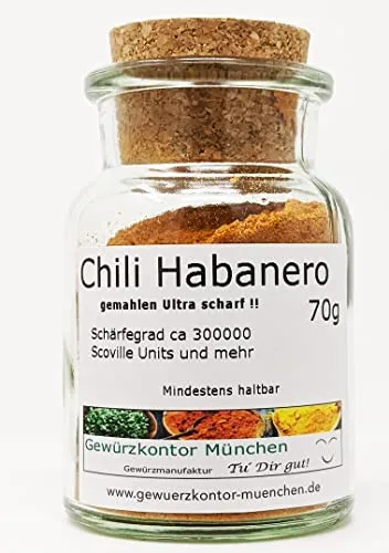 Chili Habanero gemahlen ultrascharf 70g im Glas Gewürzkontor München