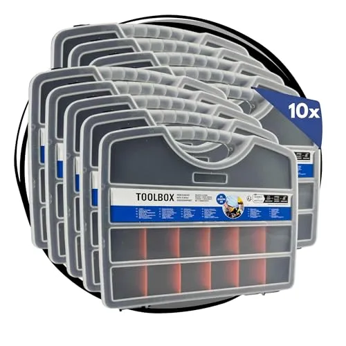 TronicXL 10 Stück Sortimentskasten Sortimentsboxen Sortierbox für Kleinteile I Innenteiler anpassbar I bis zu 25 Fächer I Werkstatt stapelbar Kleinteilemagazin Aufbewahrungsbox Schrauben Nägel Dübel