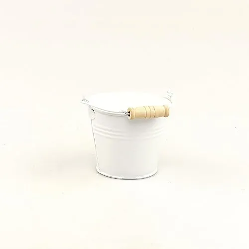 Metalleimer mit Henkel und Holzgriff I 4 Stück I Weiss I Ø 10 cm I Höhe 8 cm