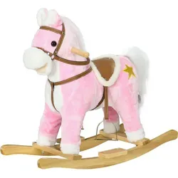 HOMCOM Schaukeltier aus Plüsch - Schaukeltiere für Kinder ab 3 Jahren, mit Soundfunktion und stabiler Holzstruktur, max. Belastbarkeit 30 kg, ideal für Spiel und Spaß