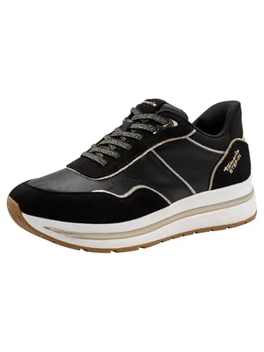 Tamaris Plateausneaker - Modische Freizeitschuhe mit Plateau in Schwarz (Gr. 37 EU) - Stylische Plateausneaker mit 5 cm Plateauhöhe und Kontrast-Paspellierung. Ideal für lässige Outfits und den täglichen Gebrauch. Komfortable, herausnehmbare Innensohle für ein angenehmes Tragegefühl.