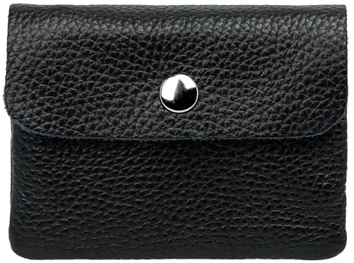 Caspar Kleiner Echt Leder Geldbeutel Damen Portemonnaie Geldbörse mit Reißverschluss & Druckknopf - GB416 - Made in Italy, Farbe:schwarz, Größe:Klein (11cm x 8cm)