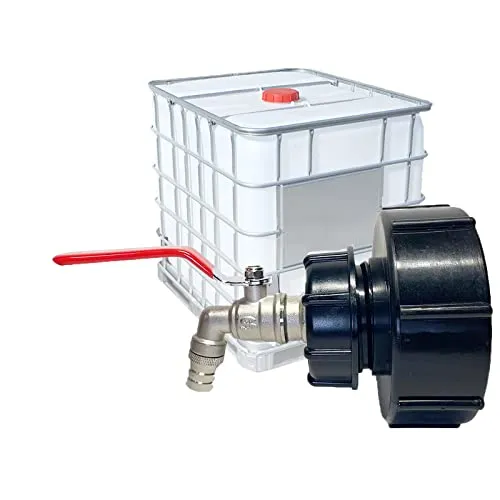 IBC Auslaufhahn, IBC Tank Zubehör S100x8 / S60X6 Grobgewinde, IBC Adapter Kugelhahn 3/4 Zoll Schlauchanschluss Wasserhahn Adapter Gartenschlauch für IBC Container