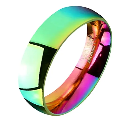 Mianova Band Ring Edelstahl Fingerring Rainbow Regenbogen Herrenring Damenring Partnerring Ehering Freundschaftring Damen Herren Größe 60 (19.1) Breit: 6mm
