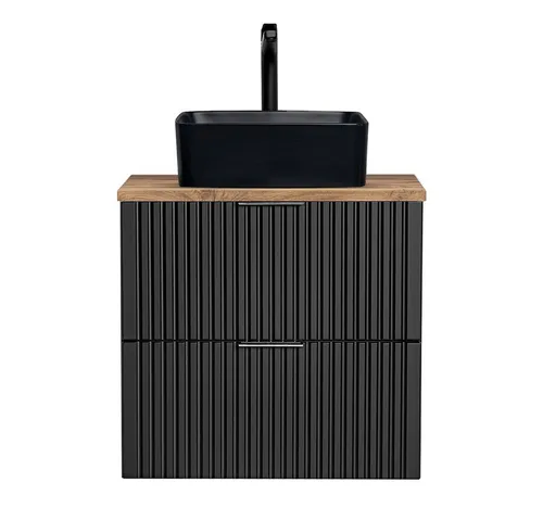Lomadox Waschtisch ADELAIDE-56-BLACK – Schwarz Matt mit Eiche Platte - Eleganter Badezimmerwaschtisch mit nachhaltiger MDF-Spanplatte und stilvollem Keramik-Waschbecken. Ideal für modernes Design und einfache Selbstmontage.