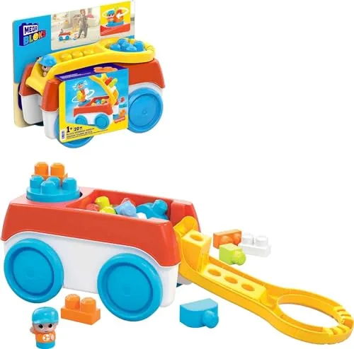 MEGA HHN00 - MEGA BLOKS Bauset Drehwagen - Bauspielzeugset für Kinder ab 1 Jahr mit 1 Drehwagen, 19 großen Bausteinen und 1 Figur. Fördert Feinmotorik und Kreativität durch spielerisches Lernen.