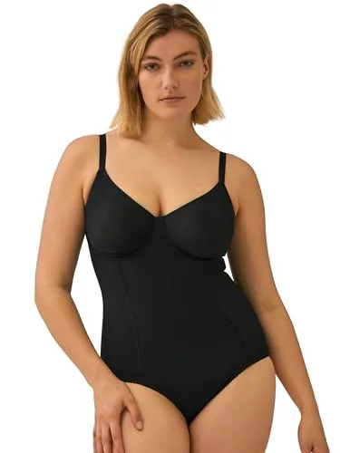 Naturana Damen Moulded Underwired Body, Schwarz, Gr. 80C - Formender Body für Damen mit Bügel, ideal unter engen T-Shirts und Blusen. Hoher Tragekomfort dank breiter Größen und praktischem Hakenverschluss im Schritt.