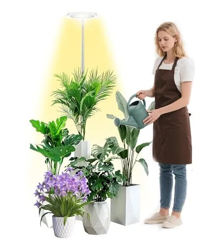 beautiebeam Vollspektrum LED Pflanzenlampe für Zimmerpflanzen,LED Grow Light,35cm-155cm Wachstumslampe höhenverstellbar,8/12/16 Stunden Timer,10 Helligkeitsstufen,4 Meter Stromkabel,5V Adapter,Weiß