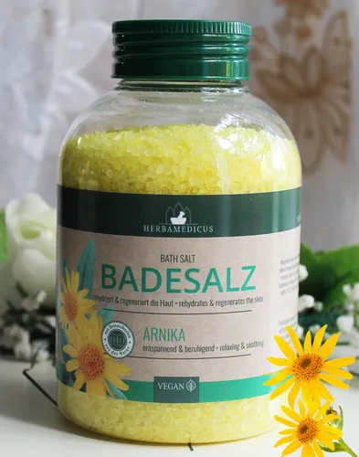 575g Herbamedicus Badesalz Arnika entspannend beruhigend Bath Salt Vegan