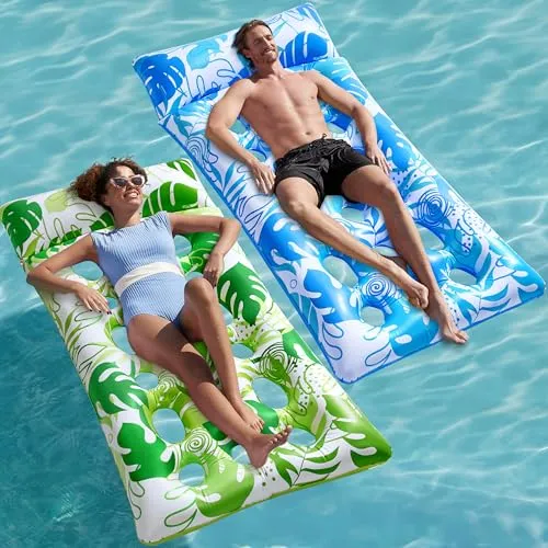 Sloosh Aufblasbare Wasser Pool Luftmatratze, 2er XL Set mit Kopfstütze