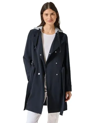 CECIL Damen B101210 Trenchcoat mit Kapuze - Dark Navy Blue, XL - Funktionsjacken mit abnehmbarer Kapuze, ideal für wechselhaftes Wetter und stilvoll taillierbar durch Gürtel.