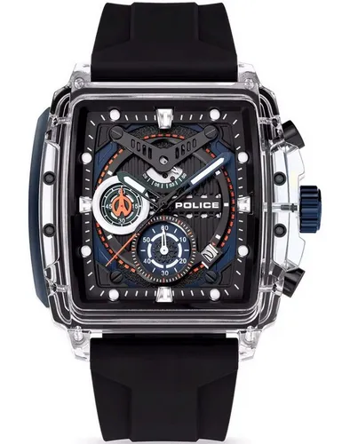 Police Herrenuhr Clout Chronograph Schwarz/Transparent PEWGO0052401 - Armbanduhren für Herren, wasserabweisend und mit modernem Nylonfaser-Gehäuse für stilbewusste Männer.