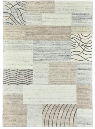 THEKO Wollteppich Royal Natur 4028 - Kurzflor-Teppich aus handgetufteter, reiner Schurwolle in Naturtönen, ideal für eine entspannende Wohnatmosphäre.